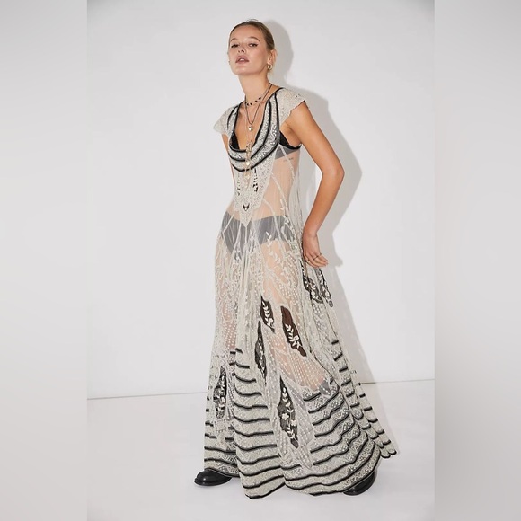 Free People Black and Cream Ethereal Sheer Lace Maxi Dress - Picture 2 of 11